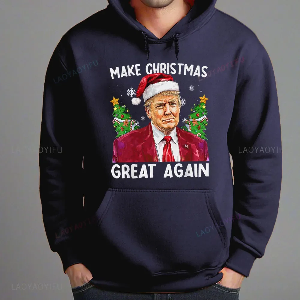 Make Christmas Great Again Sudadera de manga larga Divertida Trump 2024 Sudaderas con capucha Trump Rump Navidad Divertida sudadera de Navidad Ropa