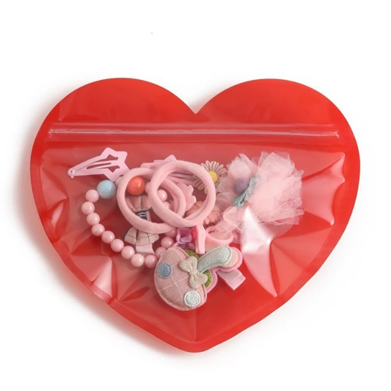 50Pcs Resealable Heart Shape Flat Plastic Zip Lock Bags Front Clear Valentine Candy Jewelry Gifts Hairpin Storage Pack Pouches