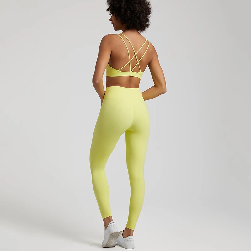 Conjunto de Yoga para mujer, mallas suaves de cintura alta y Sujetador deportivo entrecruzado, ropa de entrenamiento y Fitness, 2 piezas