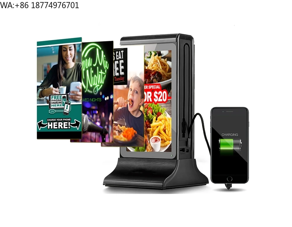 

Restaurant Bar Hotel Table Top Desktop Advertising Menu Phone Charger Holder Display Powerbank Restaurant Menu Power Bank