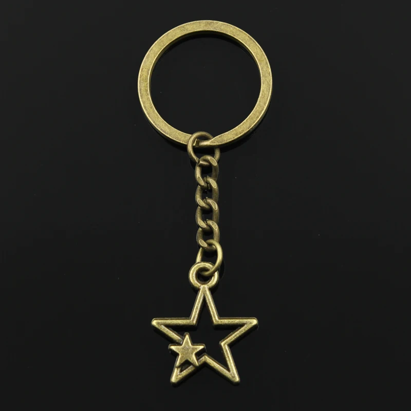 LLavero de Metal chapado en Color plata y bronce antiguo, colgante de Doble Estrella hueca, joyería de moda, 30mm, 27x21mm