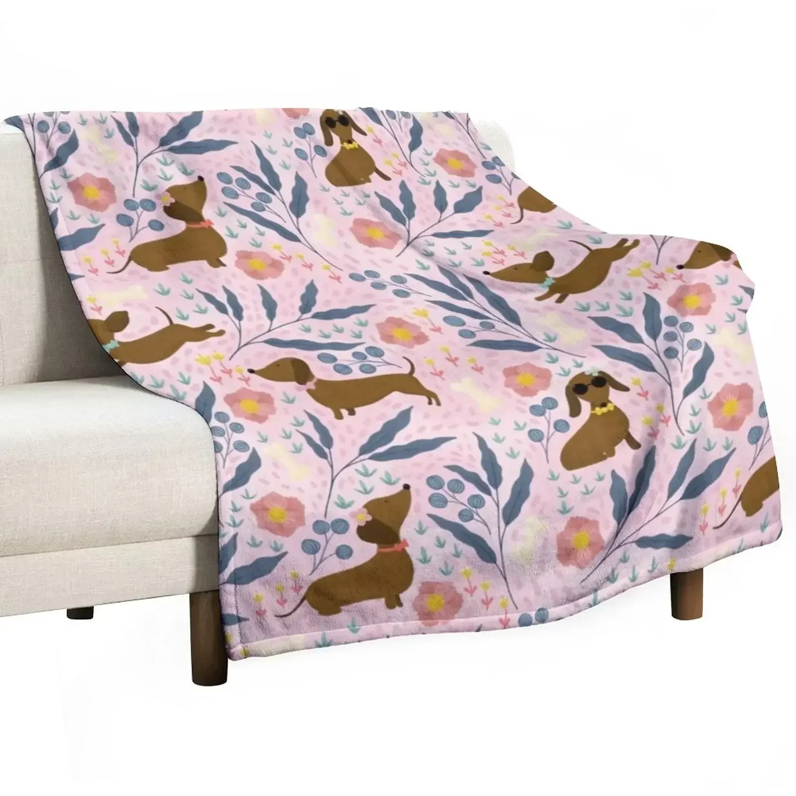 

Floral Sausage Dogs Throw Blanket Soft Plaid sofa bed warm winter Summer Blankets