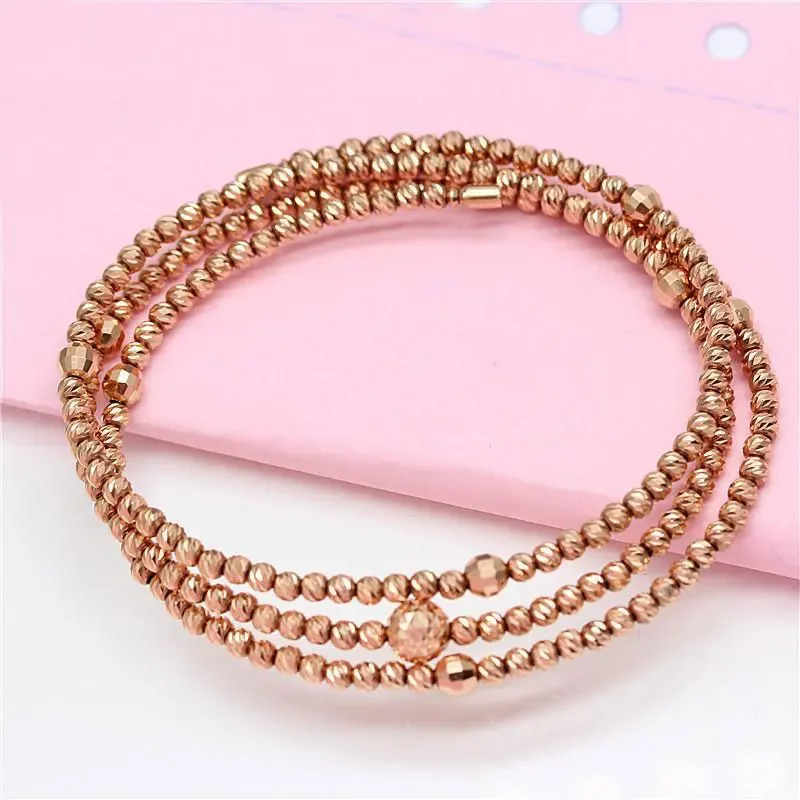 585 Purple Gold Shiny Soft Chain Ball Beads String Bracelet for Women Adjustable 14K Rose Gold Fashion Party Luxury Jewelry