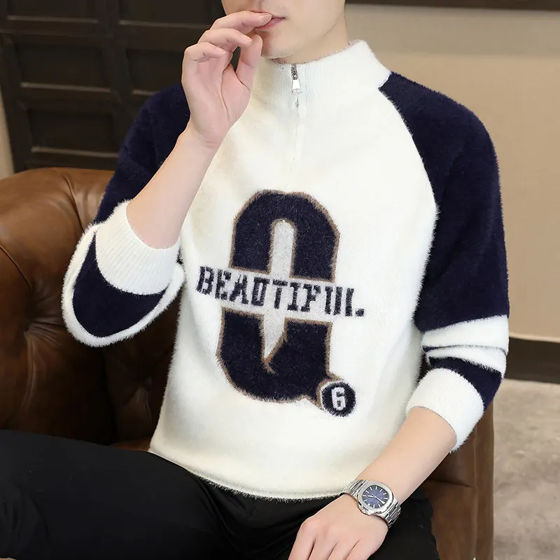 في سن المراهقة Faion f البريدي سترة محبوكة عادية طويلة Sve الرجال irt الخريف الشتاء جديد Sle اللون بلو تريكو للشباب #3