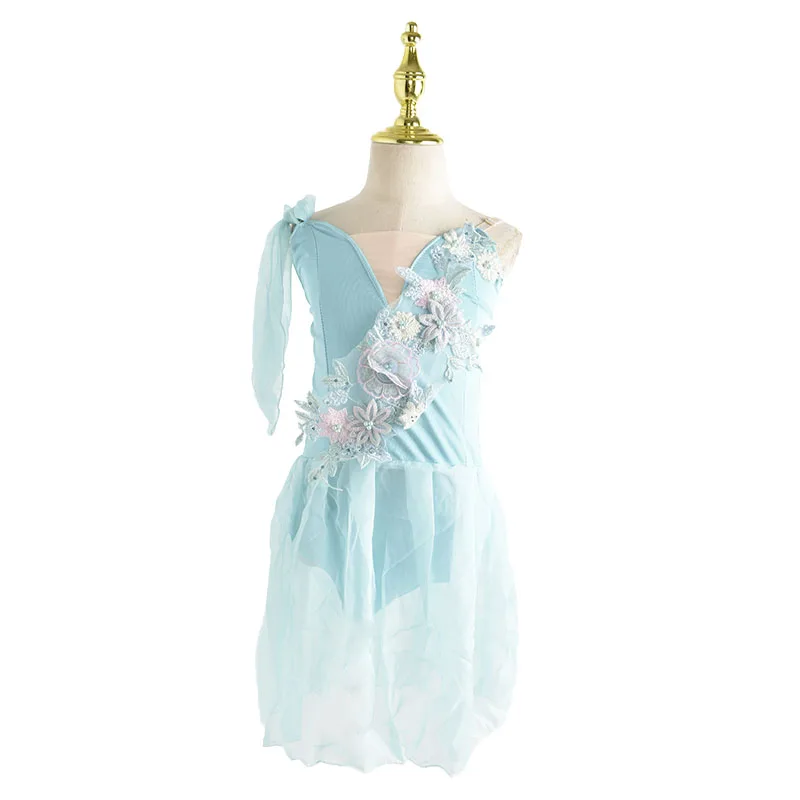 어린이 발레 드레스 소녀 핑크 블루 화이트 쉬폰 클래식 레오타드 발레 드레스 어린이를위한 현대 무용 중국어 슬링 드레스