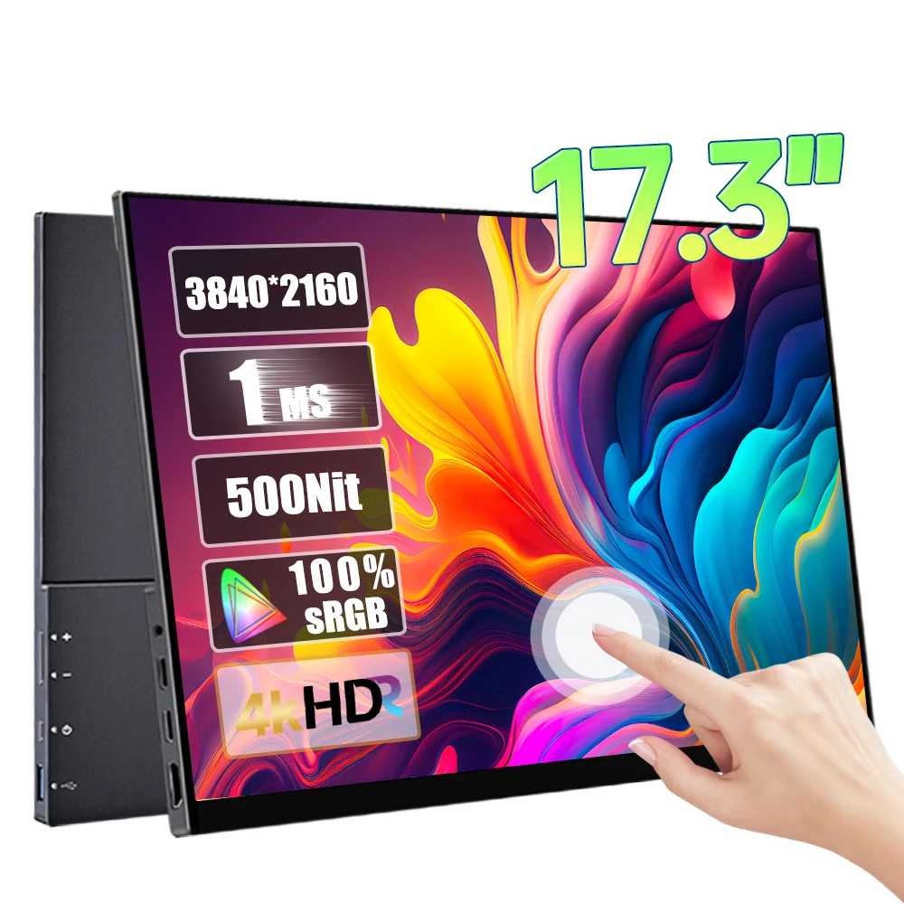 

17.3 Inch 4K UHD Touch Screen Portable Monitor 3840X2160P 100%sRGB 500Nit HDR IPS Display For PC Phone Laptop Xbox PS4/5 Switch