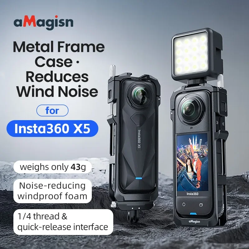 

Клетка с металлической рамкой aMagisn для Insta360 X5, клетка для камеры с крышкой объектива, функция фильтрации шума, аксессуары для защиты камеры