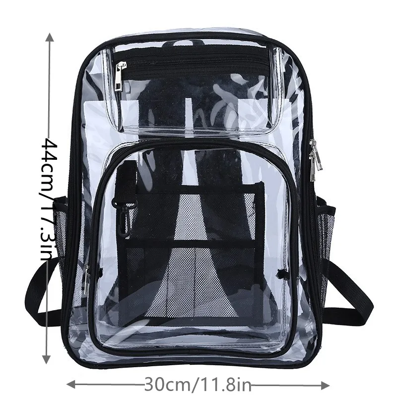 Mochila transparente de PVC para mujer, bolso escolar para adolescentes, estudiantes, hombres, aprobado por el estadio