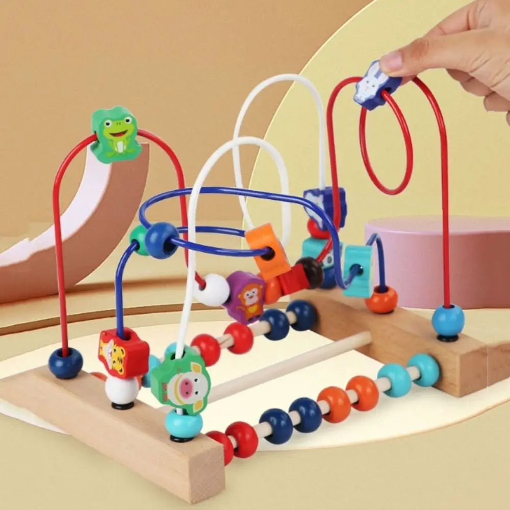 Colorful Animals Wooden Toys Wooden Beads Counting Learning Bead Maze Shapes Circle Math Puzzle Intelligence Building Blocks