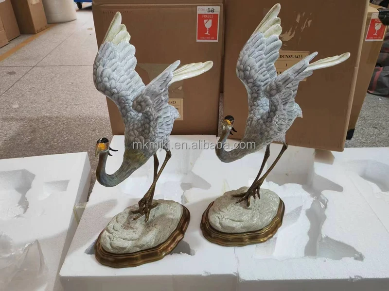 &c Classic Porcelain Bronze Crane Bird Tabletop Pieces Hand-painted Gifts Luxury Antique Home Decor Pieces