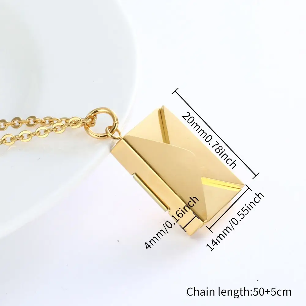 Collier enveloppe ouvrable Chic, pendentif en forme de cœur en acier inoxydable, chaîne de pull, breloque pour amoureux, ras du cou pour filles
