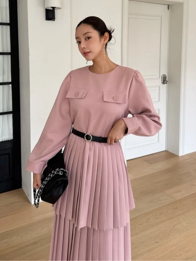 تنورة كورية Sle حلوة كلاسيكية مستديرة Ne Tiers تنورة Dr للسيدات ذات ملمس راقي طويل تنورة كعكة Dr Ci مناسبة للتنقل #3