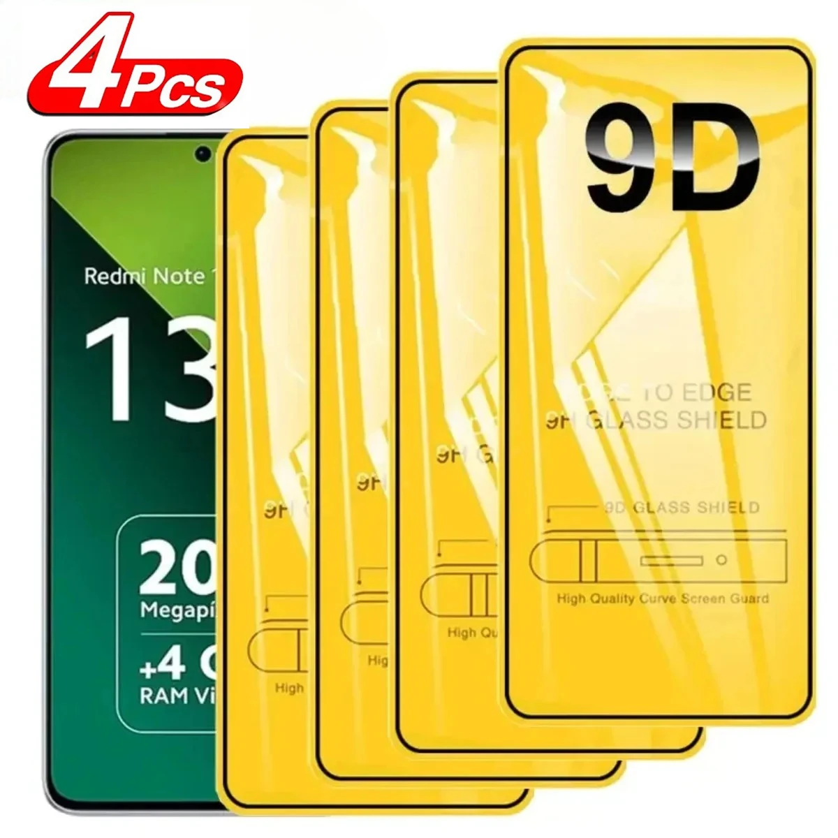 4 шт. 9D полное покрытие из закаленного стекла для Redmi Note 14 5G 13 12 11 Pro 14S 12S Защитная пленка для экрана для Xiaomi Redmi 14C 13C 10A 9A 8A