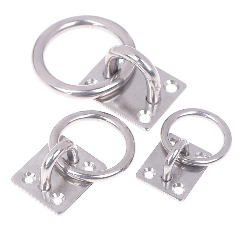 M5/M6 5/6mm 304 Stainless Steel Square Marine Eye Plate Eye Hook With Round Ring Lashing Tie Down Boat Yacht Boat Marine
