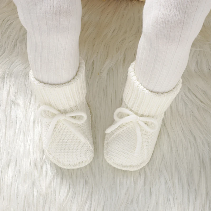 Infant Baby Shoes Knitted Newborn Boy Girl Footwear Fashion Tie Bow 0-18M Toddler Clothes Accessories First Bed Boots Super Soft