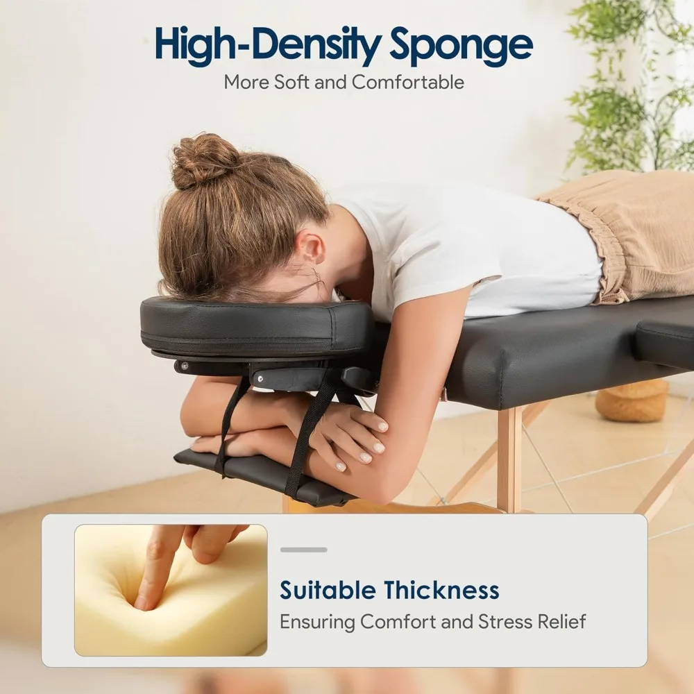 طاولة تدليك سرير خشبي محمول مقاس 24 بوصة ارتفاع قابل للتعديل وطاولة سبا قابلة للطي وسرير وشم قابل للطي (أسود) #2