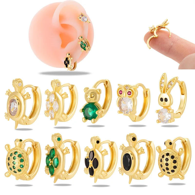 1Piece 18k Plated Gold Stainless Steel Animal Tortoise Huggies Earrings for Women Men Cute Turtle Bear Gold Hoop Earring Jewelry