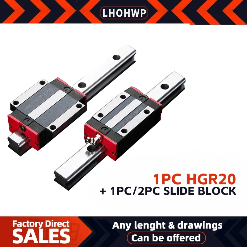 1PC Linear Rail Guide HGR20 HGH20 +1PC /2PCS HGH20CA/HGH20HA/ HGW20CC/20HALinear Narrow/Flange carriges Sliding Block  cnc parts