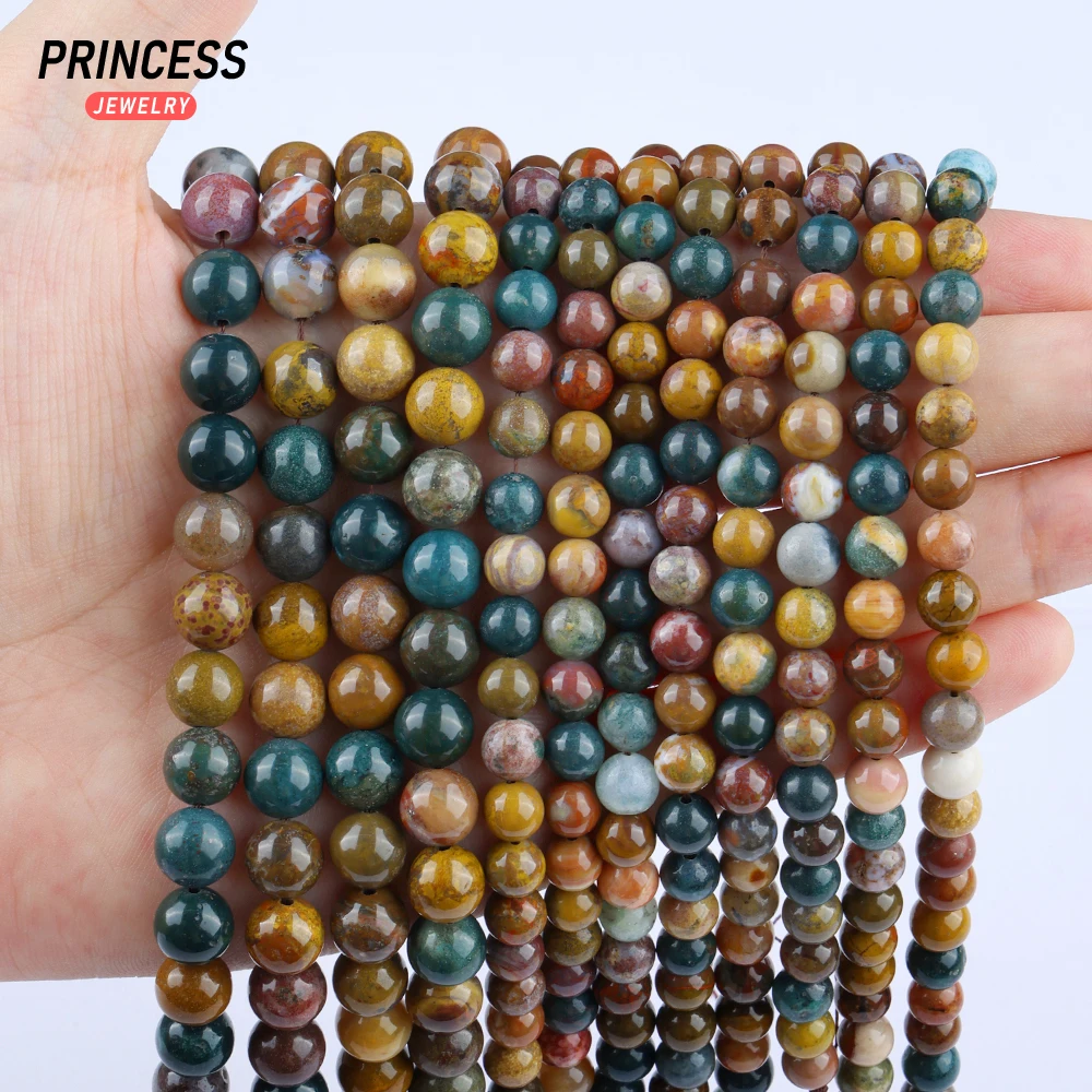 A+ Natural Ocean Stone Jasper 4 6 8 10 12mm Loose Beads for Jewelry Making Charm Bracelet Wholesale Stone Beads DIY Accessories