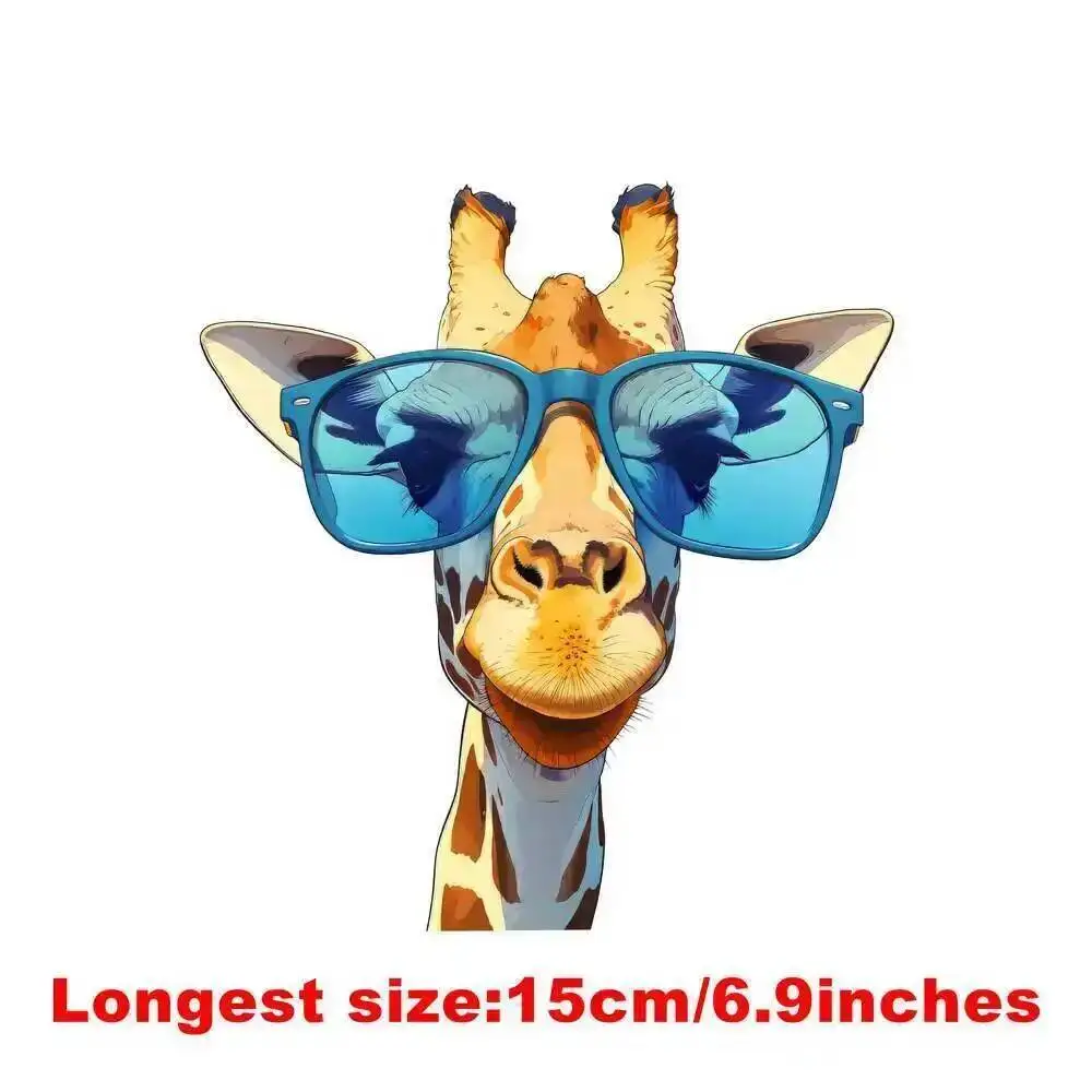 15cm Kid Cartoon Sunglasses Giraffe Iron On DTF Heat Transfer Sticker Diy T-shirt Iron On Transfer Patches Clothes Print Decal view 2