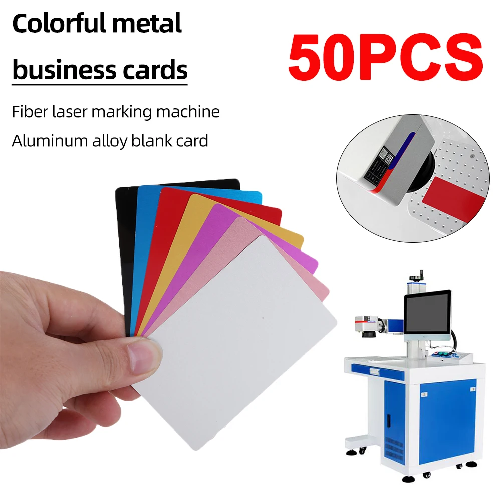 

50Pcs Colorful Metal Business Cards Aluminum Alloy Blanks Card Laser Mark Engraved Business Visit Name Cards for Office Clients