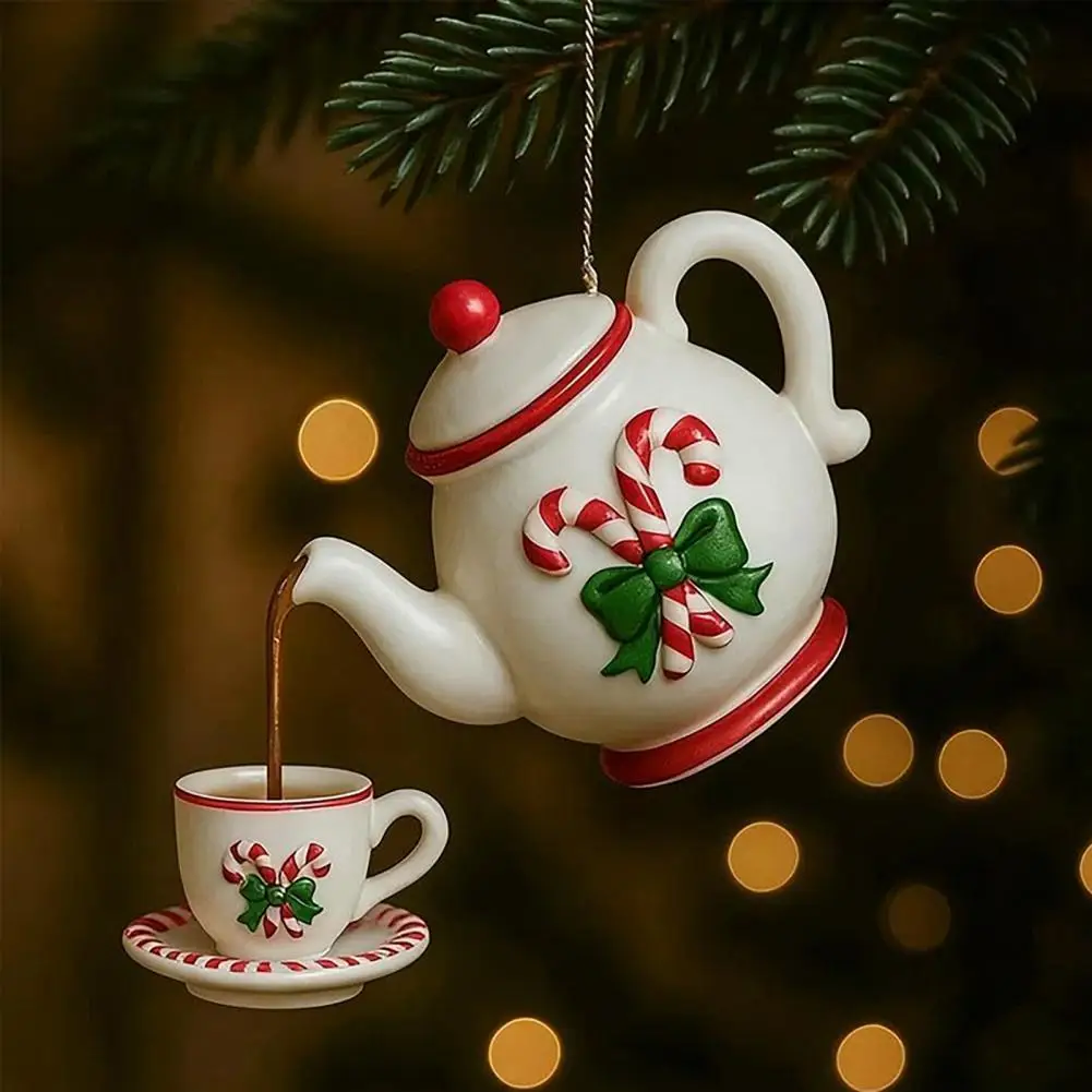 Esstisch-Teedekoration, festliche Teedekoration, Vintage-Teetassen-Set, Weihnachtsbaumschmuck für die Feiertage