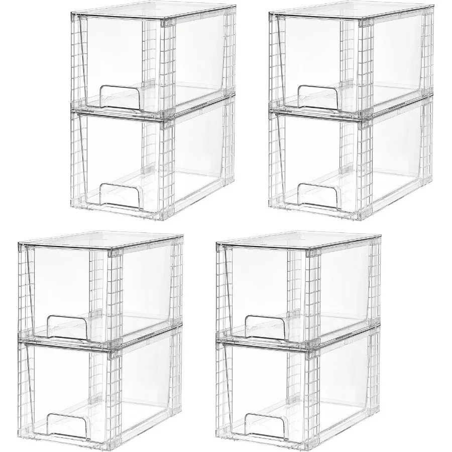 

8 Pack Large Stackable Storage DrawersClear Acrylic Drawer Organizers with Handles Easily Assemble for Fridge Bathroom Kitchen