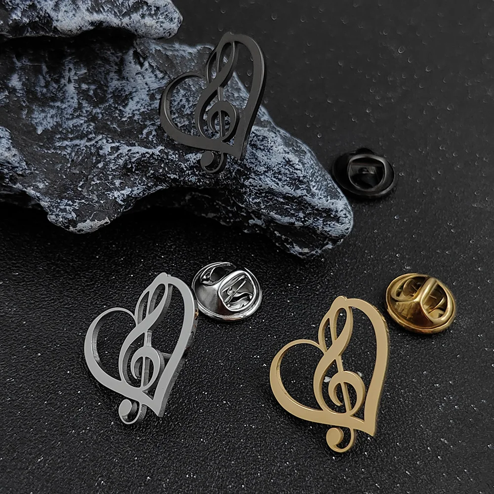 Simple Musical Note Shape Brooch Gold Black Silvery Brooches for Men Concert Jewelry Musician Lapel Pins Gifts