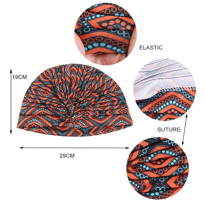 New Women Printed knot turban Indian Muslim Headwraps Chemo Cap Hijab Beanie Bonnet Head Wrap Bandanas Hair Loss Headscarf