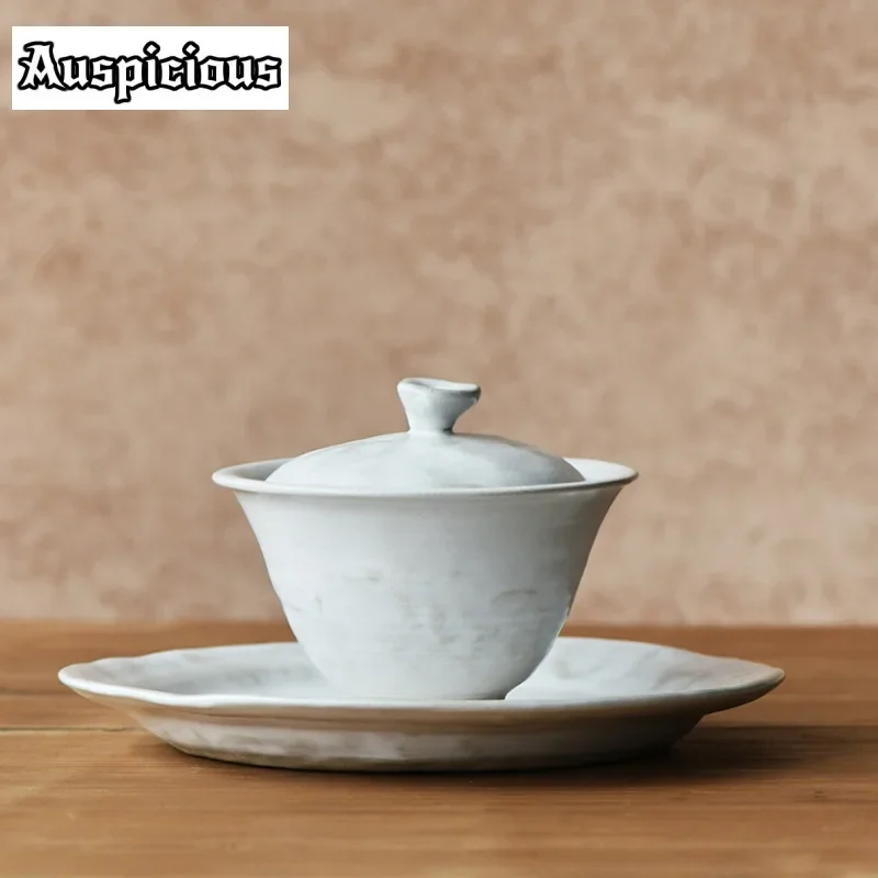 

120ml Japanese Powder Yin White Gaiwan Zen Coarse Pottery Cover Bowl Ancient Tea Tureen Tea Making Cover Bowl Cafes Gift Craft