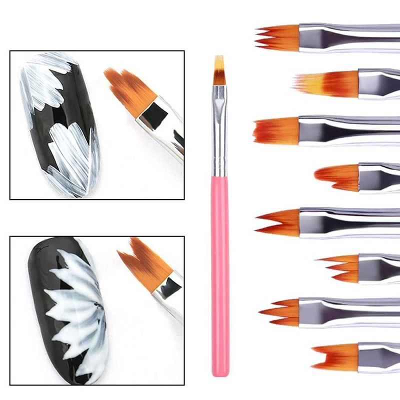 

8Pcs Color Paint Pen Set Pink Petal Pen Nail Brush Short Nail Brush