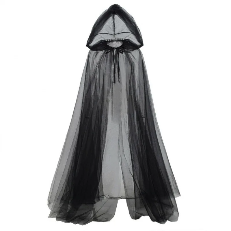 Hooded Mesh Witch Cloak - Grim Reaper Vampire Cape for Halloween Cosplay, Gothic Costume Role Play Dress Up