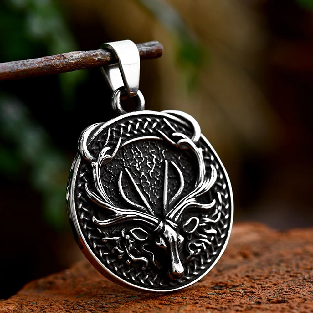 

Vintage Nordic Deer Skull Necklace Stainless Steel Viking Celtic Knot Pendant For Men Animal Amulet Jewelry Gifts Dropshipping