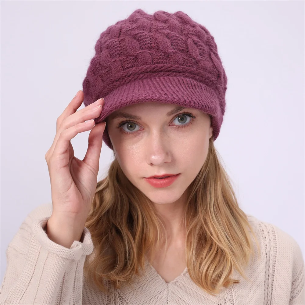 Winter Hats for Women Beanies Knitted Solid Hat With Brim Girl Autumn Female Beanie Caps Thickened Warm Bonnet Ladies Casual Cap