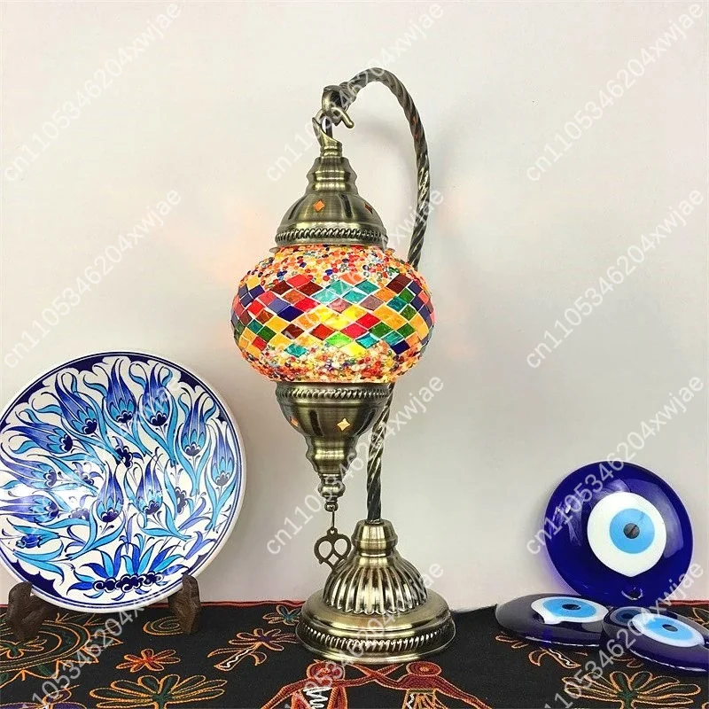 Moroccan Turkish Handmade Glass Table Lamp Retro Romantic Desk Light For Bedroom Living Room Restaurant Hotel Homestay Bar Decor
