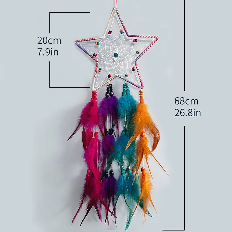 Handmade Colorful Feather Dream Catcher Wind Chimes Bedroom Living Room Hanging Ornaments Wall Decoration Pendant Festival Gifts