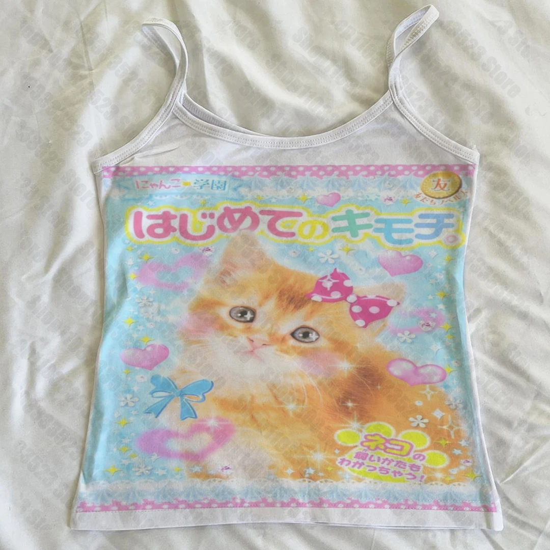 Süße Mädchen Druck ästhetische Y2k Baby Tank Gothic Harajuku Grafik Weste Emo Mädchen Vintage Druck Crop Tops Frauen Kleidung 90er Jahre