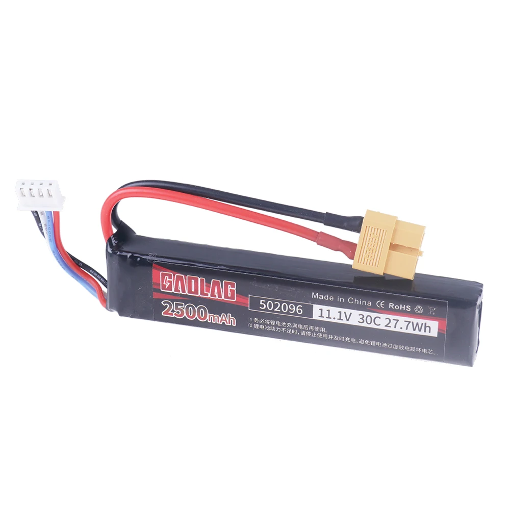 Bateria Lipo para Pistola de Água, Airsoft BB Air Pistol, Brinquedos Elétricos, Peças de Armas, 11.1V, 3S, 2500mAh, 30C, 502096