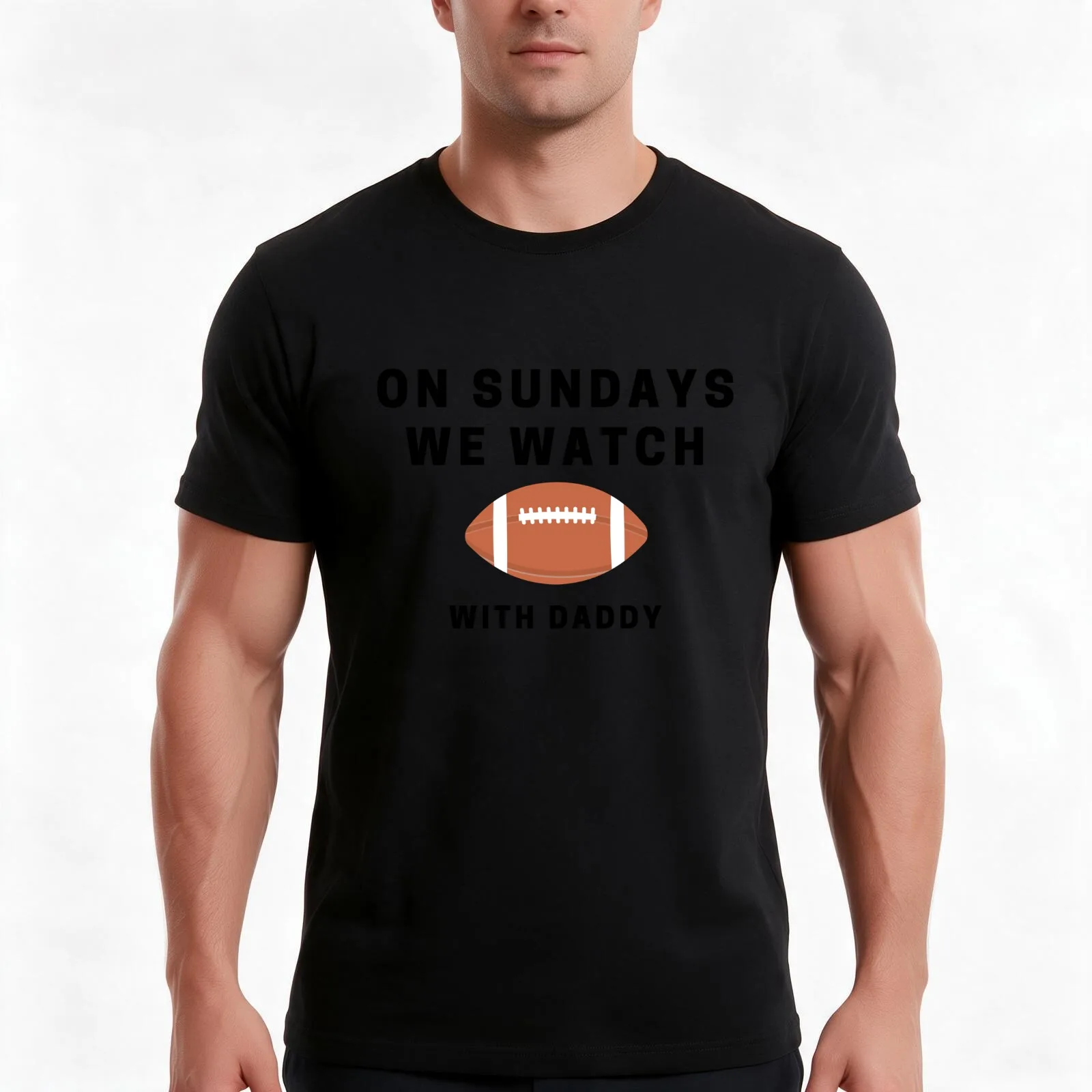 On Sundays We Watch Football with Daddy T-Shirt, Summer Casual Cotton Tee, Oversized Streetwear Tops, Vintage Graphic Print