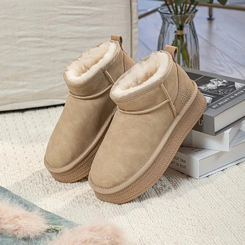 

New Autumn and Winter Style Fleece Short Warm Flat Mid-top Fleece Fabric Wearable Comfortable and Anti-slip Outdoor Snow Boots
