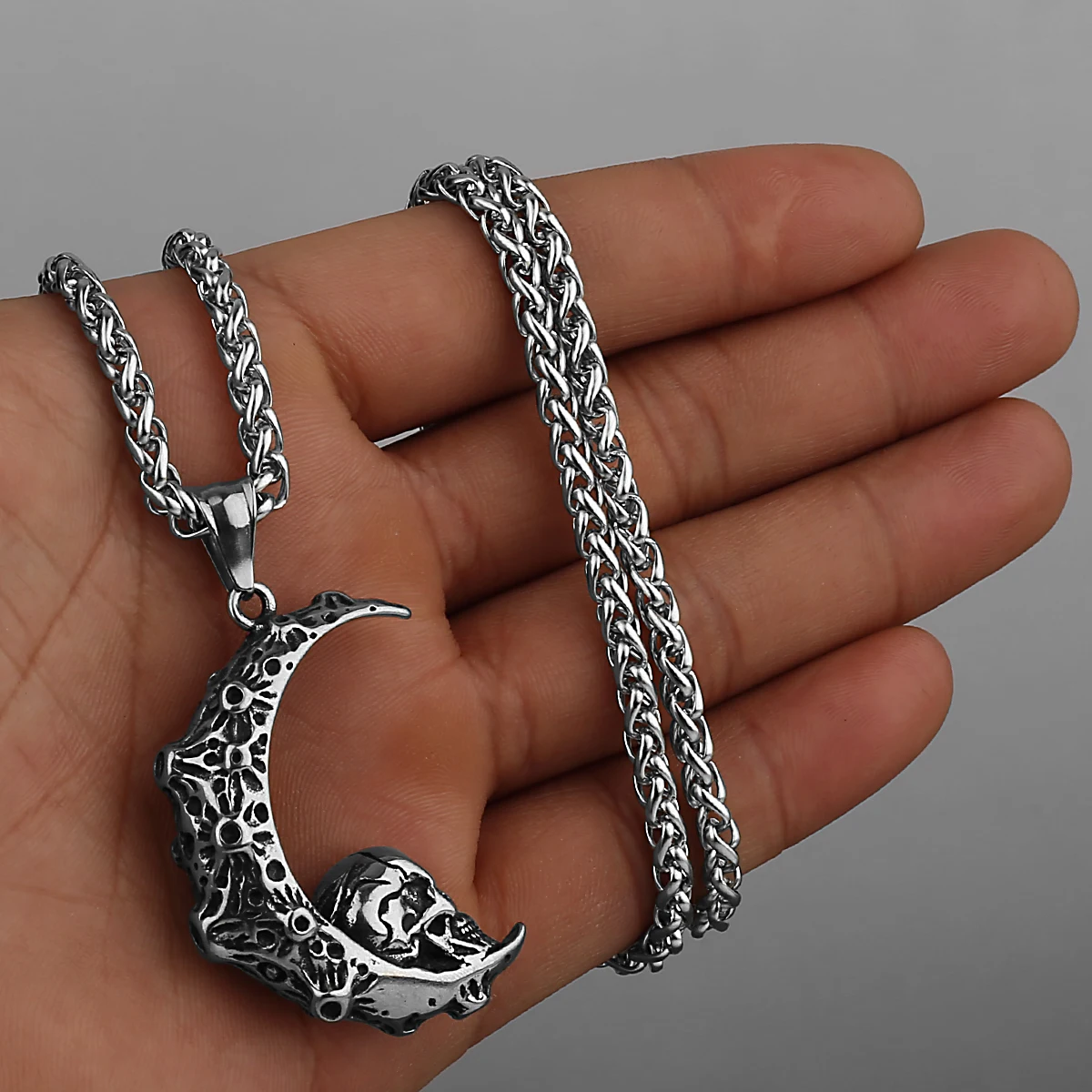 Fashion High Quality Moon Skull Pendant Necklace Men's Gothic Personality 316L Stainless Steel Necklace Jewelry Gift Wholesale - Image 4