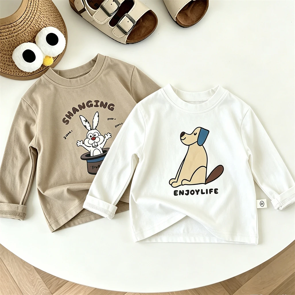 

Cute Long Sleeve Baby Clothing Cartoon Printed TShirt Simple Versatile Base Shirt New Design Tees Child's Spring Summer Wear