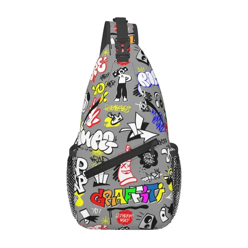 

Custom Rap Music Street Style Lettering Graffiti Art Sling Crossbody Backpack Men Shoulder Chest Bag for Travel Hiking Daypack