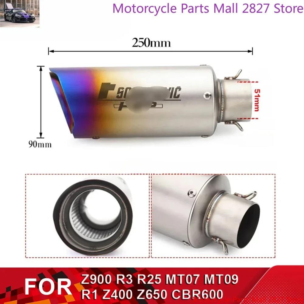 51mm Universal Motorcycle Exhaust Pipe Escape SC Muffler Silencer With DB Killer For Z900 R3 R25 MT07 MT09 R1 Z400 Z650 CBR600