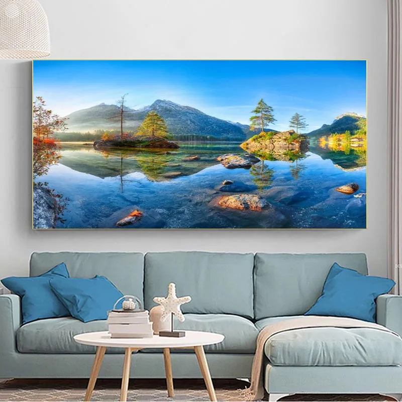 Natural Landscape Posters and Prints Lake Mountain Canvas Painting Wall Art Pictures Home Decoration Sunset Cuadros No Frame