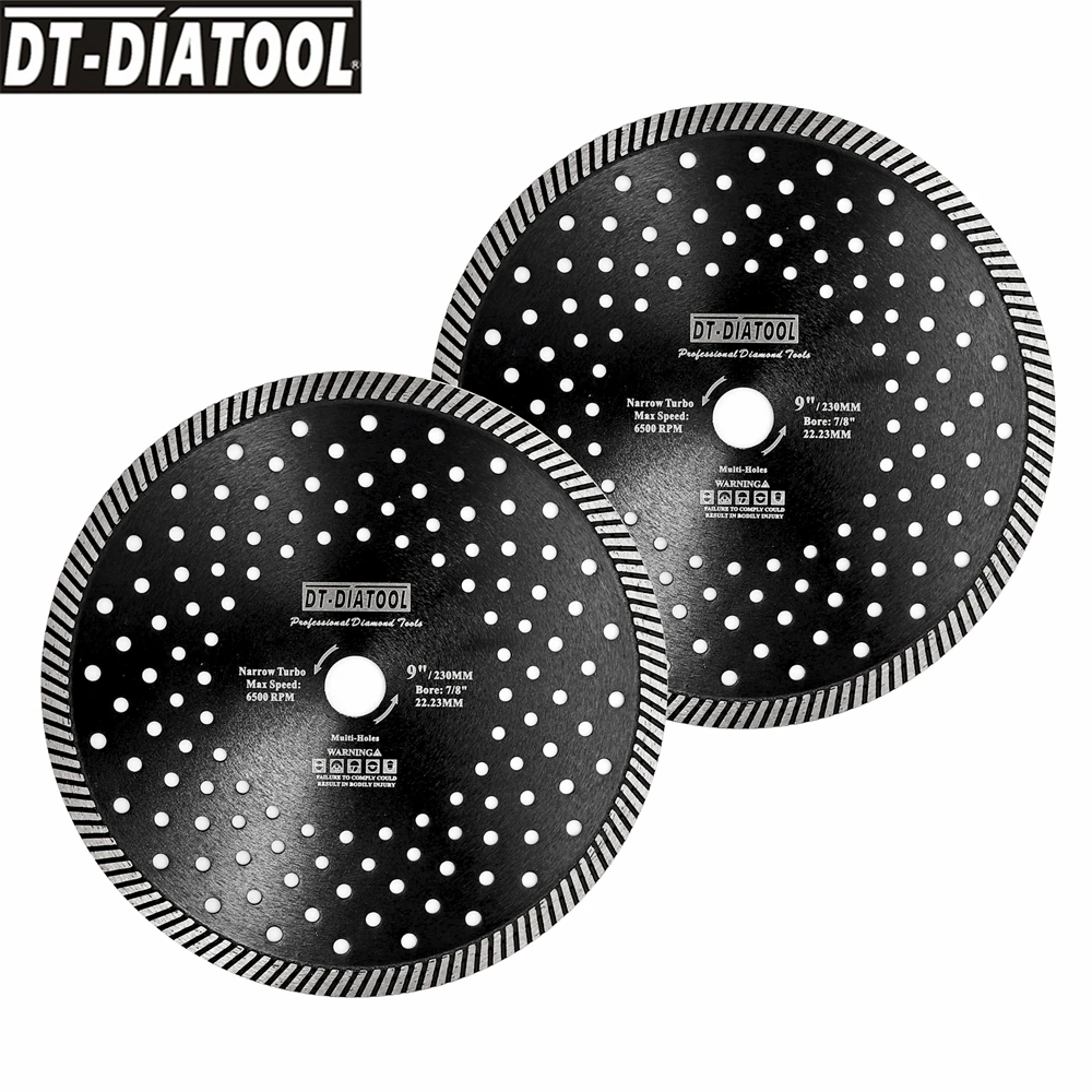 DT-DIATOOL 2pcs 230mm/9inch Diamond Hot Pressed Narrow Turbo Blades Cutting Discs For Granite Marble Stone Saw Blades