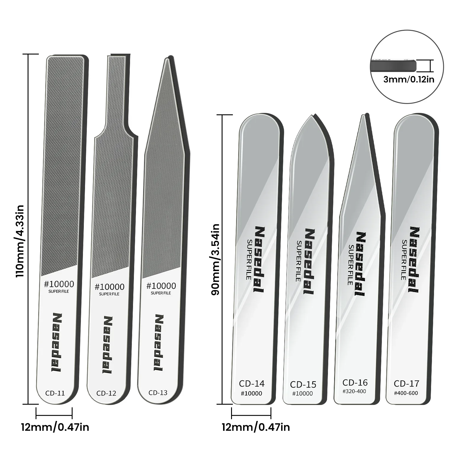Nasedal 7-teiliges Glasfeilen-Set, Körnung 320-10000, ultrafein, zum Schleifen von Spiegeln, für Gundam-Modellbau, 3D-Druck, Kunststoffharz, Polierwerkzeuge – Detail 2