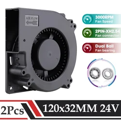 2 Pcs Gdstime DC 24V Dual Ball Bearing Brushless Industrial Machine Blower Cooler 120x32mm 120mm 12CM Cooling Fan for BBQ Grill