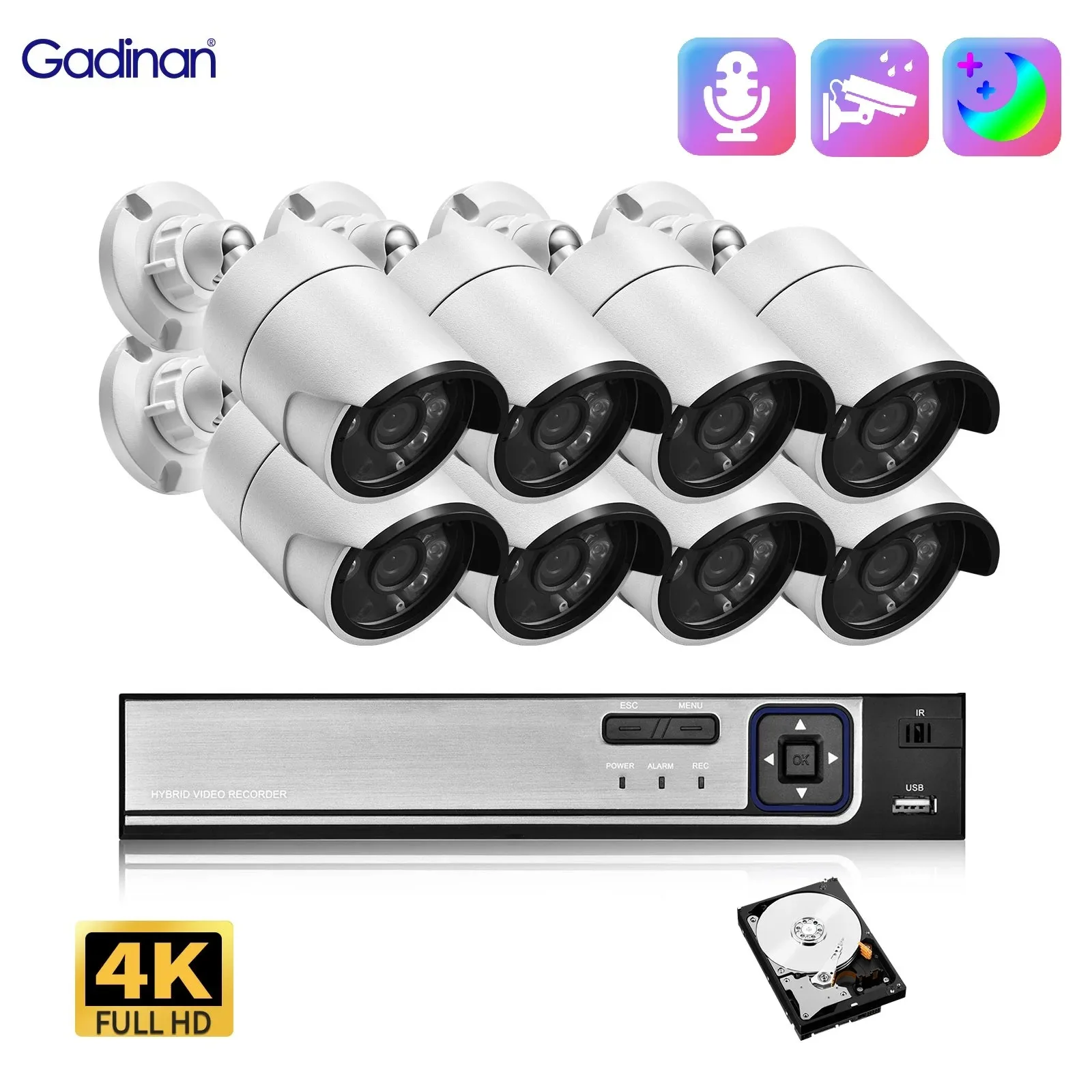 Gadinan 5MP Security Camera System 8CH 4T POE NVR H.265+ Night Vision CCTV Video Surveillance Kit Dual Light Source IP Camera