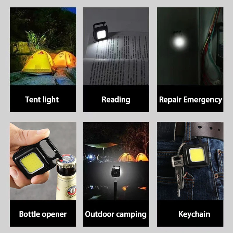 New Portable Mini LED Flashlight Work Light Pocket Flashlight Key Chain Pocket Outdoor USB Mini Lamp Cob Work Light Camping Tool